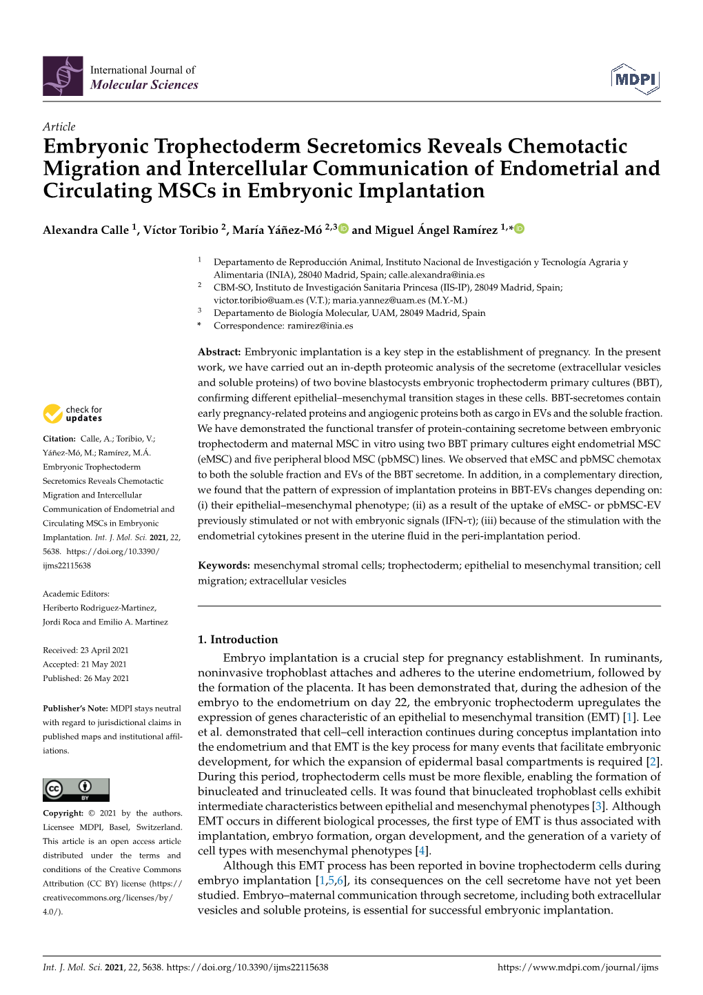 Embryonic Trophectoderm Secretomics Reveals Chemotactic Migration and Intercellular Communication of Endometrial and Circulating Mscs in Embryonic Implantation