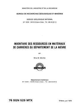 Inventaire Des Ressources En Matériaux De Carrières Du Département De La Nièvre