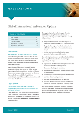 Global International Arbitration Update