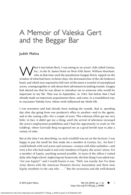 A Memoir of Valeska Gert and the Beggar Bar