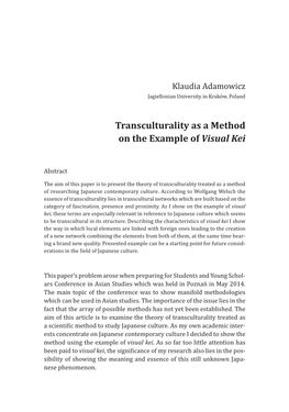 Transculturality As a Method on the Example of Visual Kei