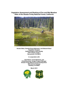 Fen and Wet Meadow Sites of the Shasta-Trinity National Forest, California