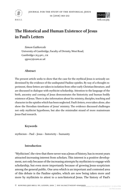 The Historical and Human Existence of Jesus in Paul's Letters