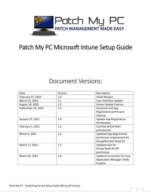Patch My PC Microsoft Intune Setup Guide Document Versions