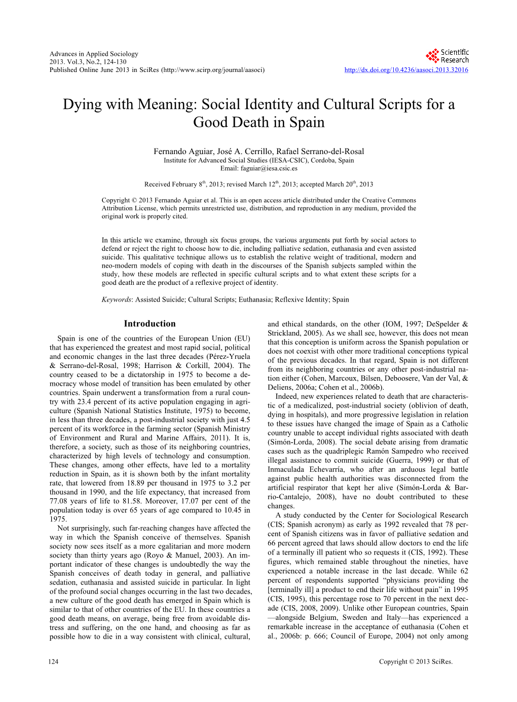Social Identity and Cultural Scripts for a Good Death in Spain