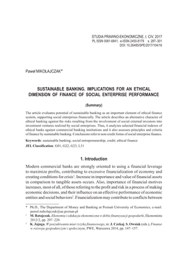 Sustainable Banking. Implications for an Ethical Dimension of Finance of Social Enterprise Performance