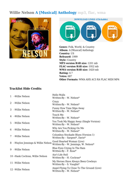Willie Nelson a [Musical] Anthology Mp3, Flac, Wma