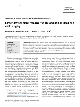 Career Development Resource for Otolaryngology-Head and Neck Surgery