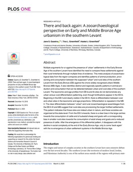 A Zooarchaeological Perspective on Early and Middle Bronze Age Urbanism in the Southern Levant