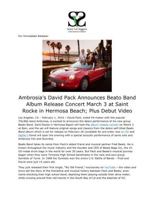 Ambrosia's David Pack Announces Beato Band Album Release