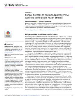 Fungal Diseases As Neglected Pathogens: a Wake-Up Call to Public Health Officials