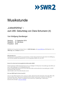 Manuskript Zur Musikstunde Vom 12. September 2019