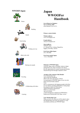 Japan Wwoofer Handbook Nature List of Hosts for Members New at 28 June 2004 (Our Reference: up to 077)