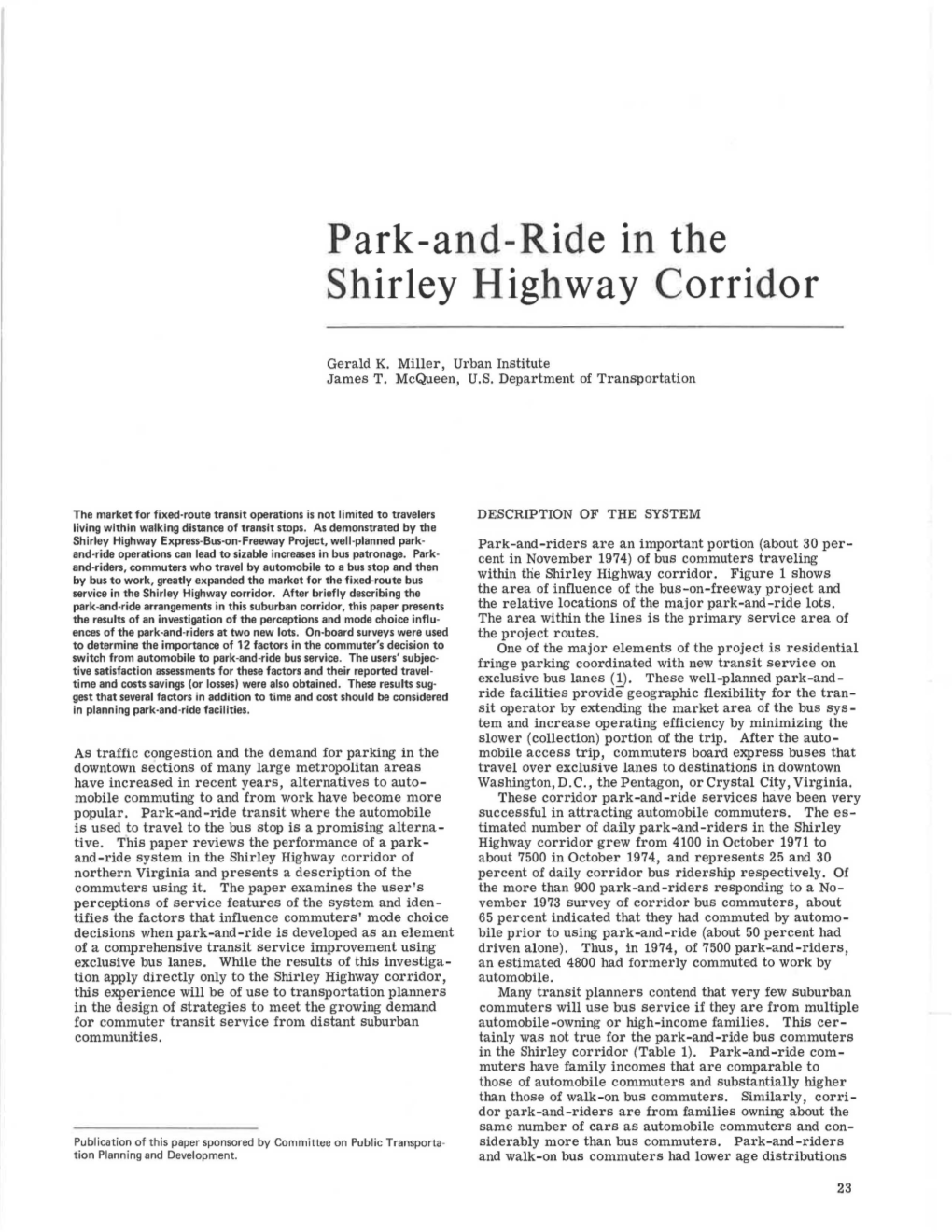 Park-And-Ride in the Shirley Highway Corridor