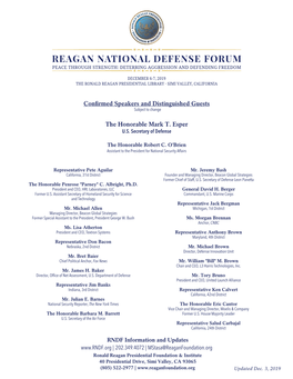 Reagan National Defense Forum Peace Through Strength: Deterring Aggression and Defending Freedom