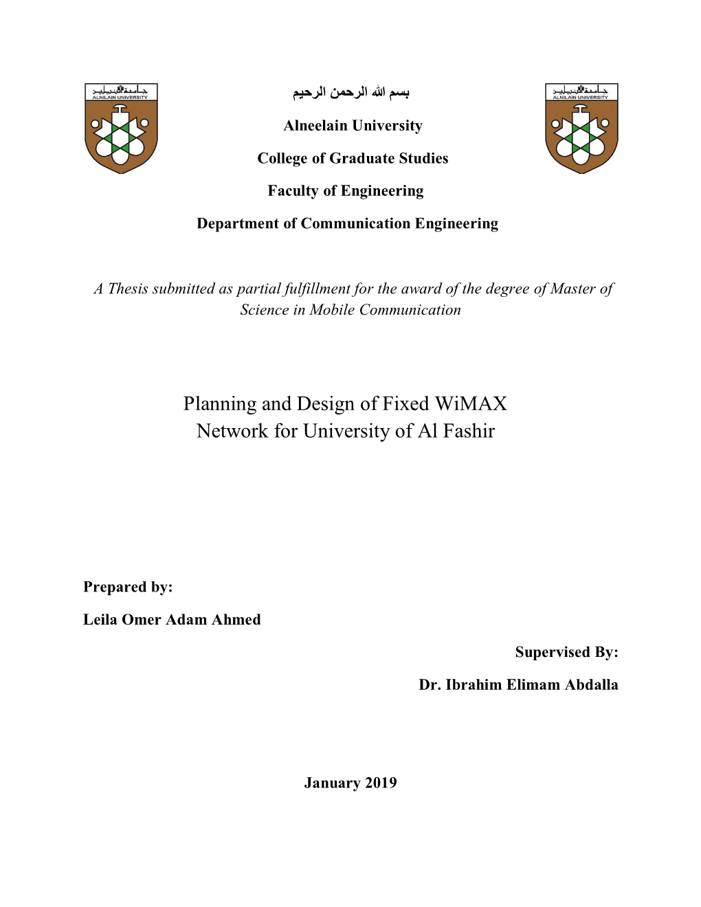 Planning and Design of Fixed Wimax Network for University of Al Fashir