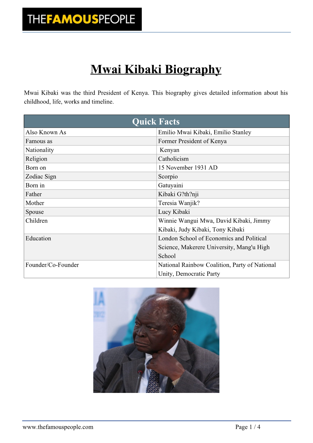 Mwai Kibaki Biography