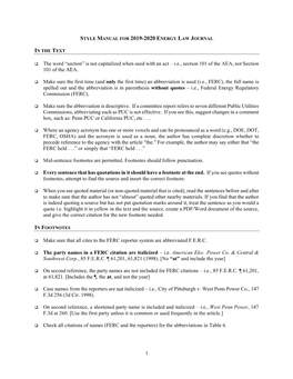 Style Manual for 2019-2020 Energy Law Journal in the Text