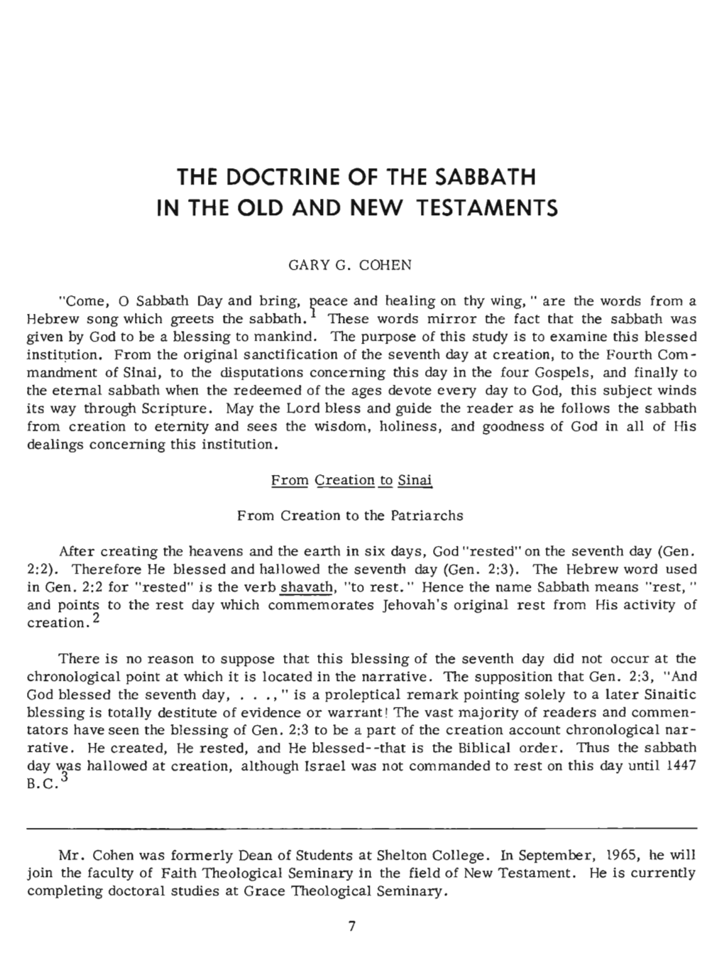 The Doctrine of the Sabbath in the Old and New Testaments