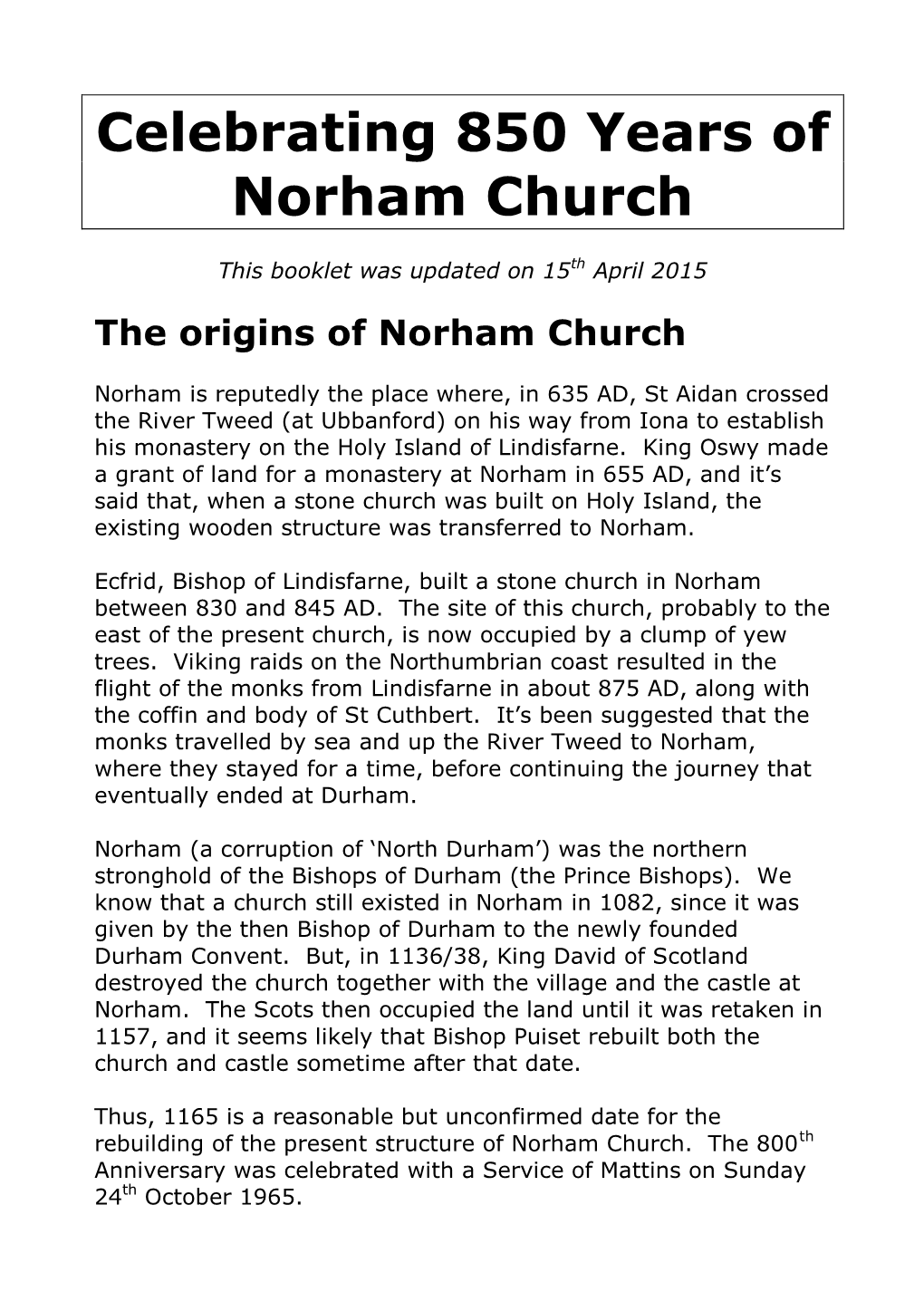 Celebrating 850 Years of Norham Church