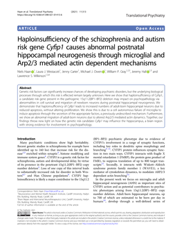 Haploinsufficiency of the Schizophrenia and Autism Risk Gene