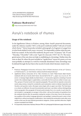 Asnyk's Notebook of Rhymes