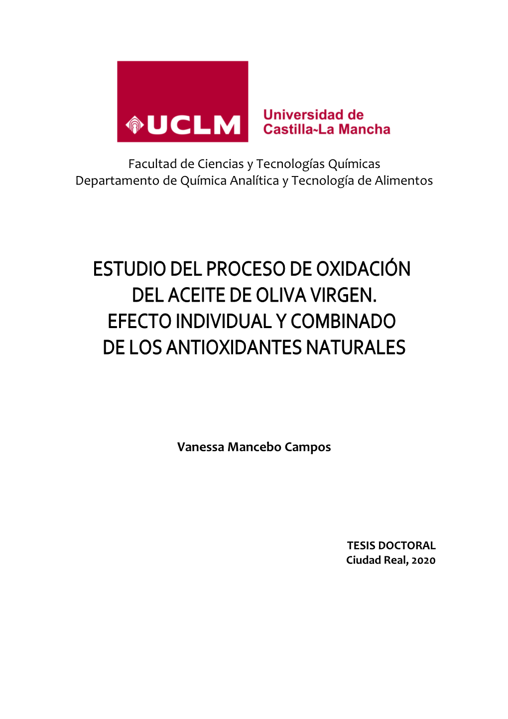 Facultad De Ciencias Y Tecnologías Químicas Departamento De Química Analítica Y Tecnología De Alimentos