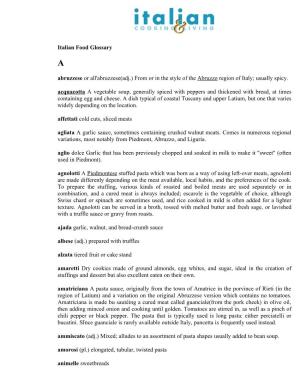 Italian Food Glossary Abruzzese Or All'abruzzese(Adj.) from Or in The