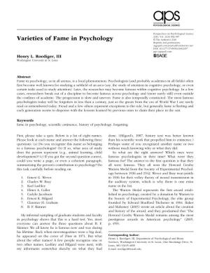 Varieties of Fame in Psychology Research-Article6624572016