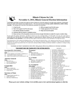 Illinois Citizens for Life November 4, 2014, Illinois General Election Information