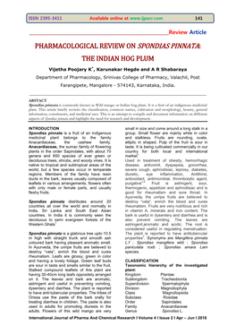 Pharmacological Review on Spondias Pinnata: the Indian Hog Plum