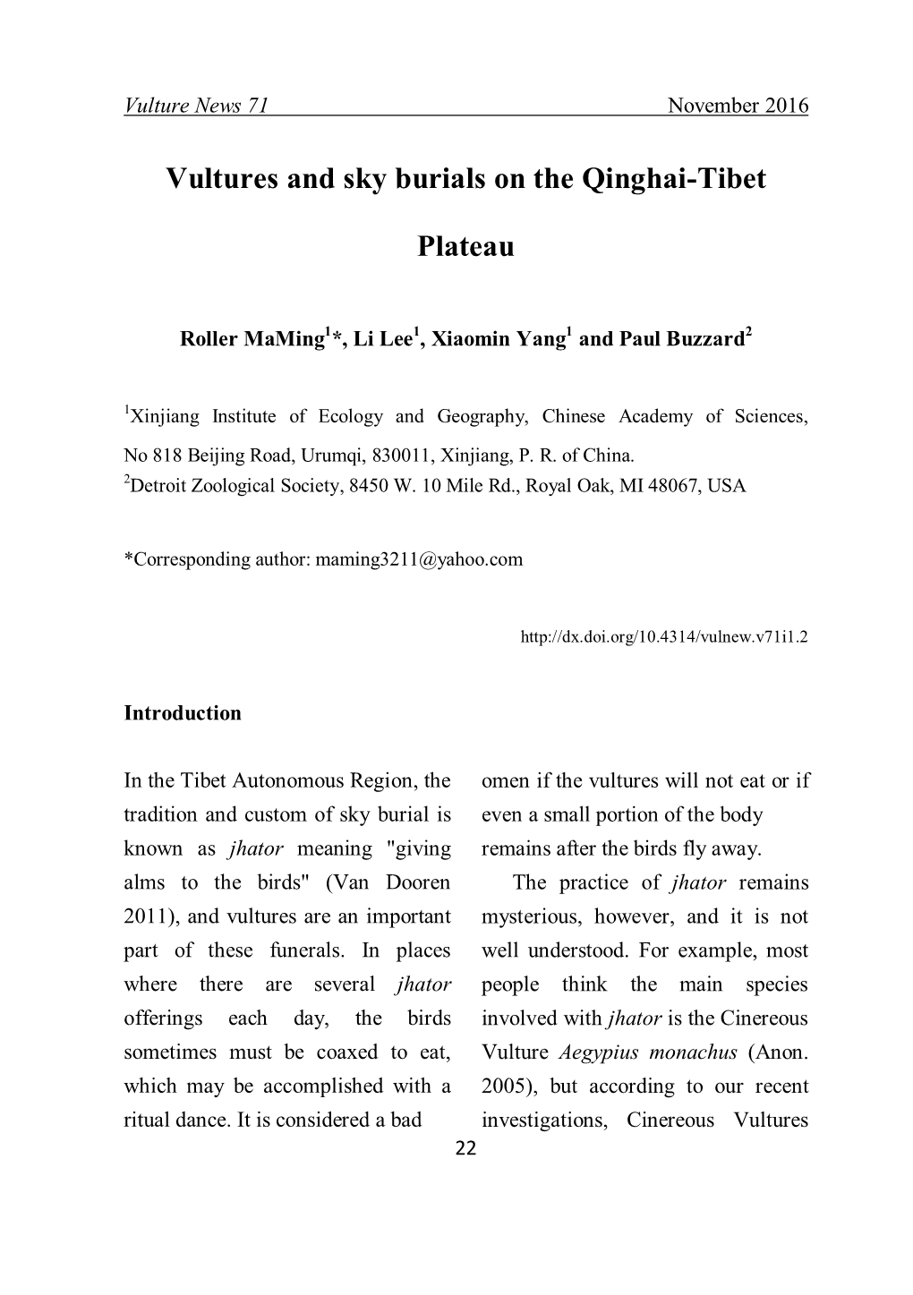 Vultures and Sky Burials on the Qinghai-Tibet Plateau