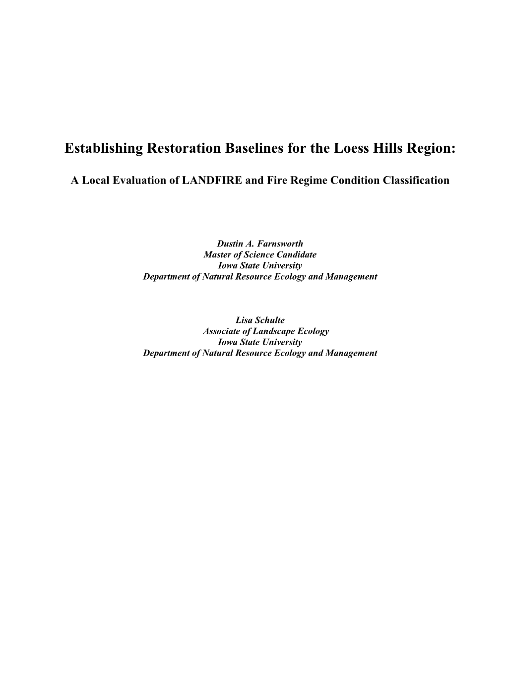 Establishing Restoration Baselines for the Loess Hills Region