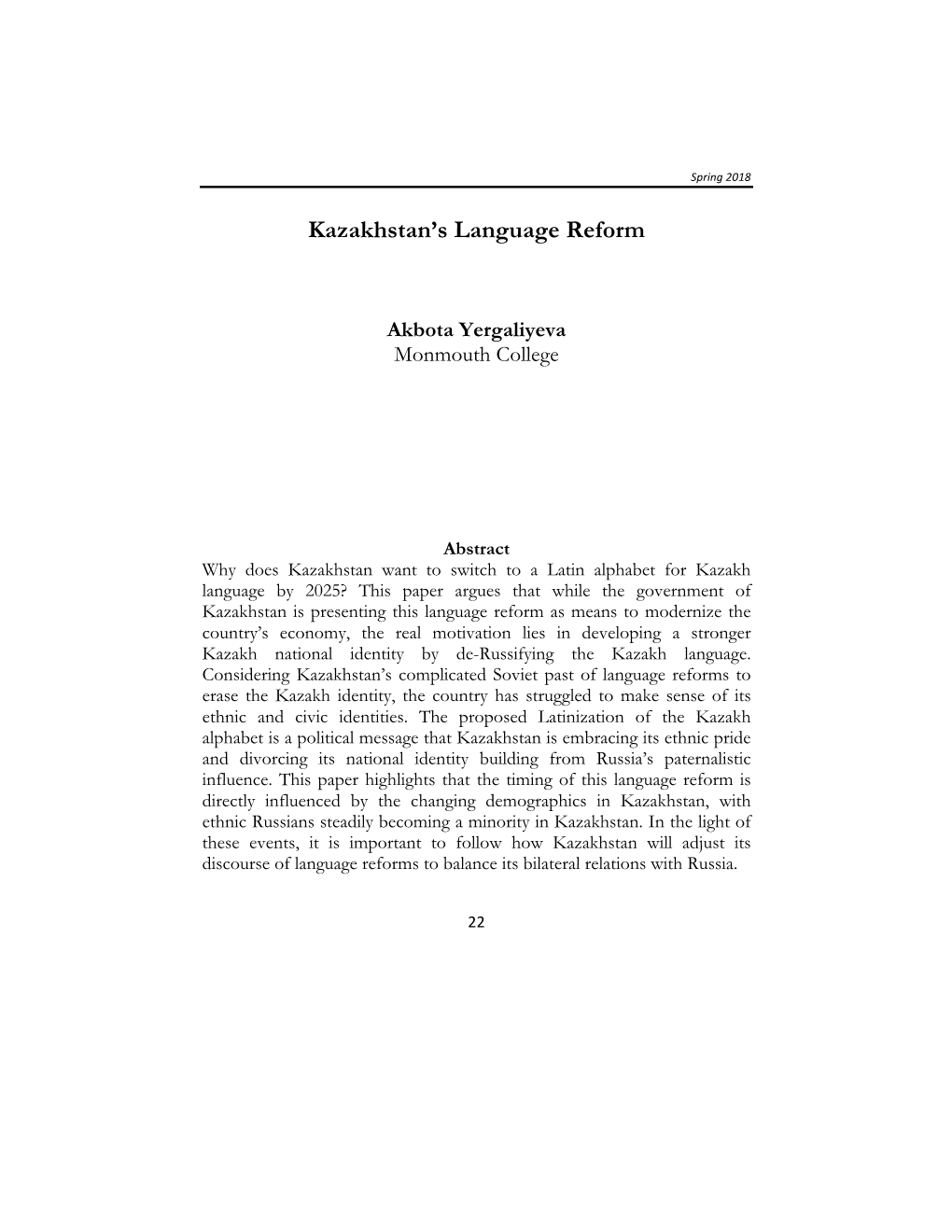 Kazakhstan's Language Reform