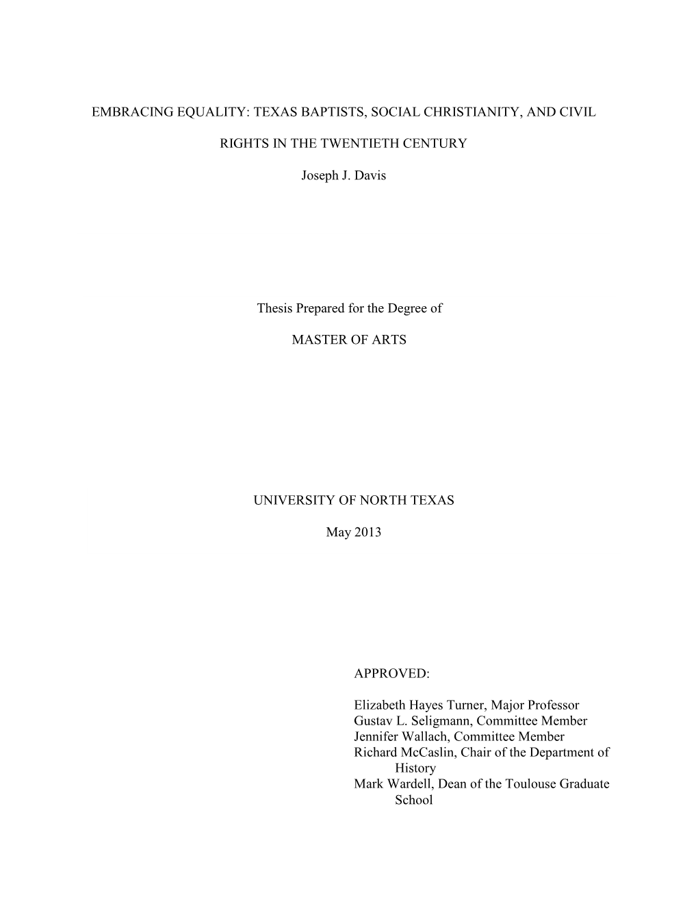 Texas Baptists, Social Christianity, and Civil Rights in the Twentieth Century