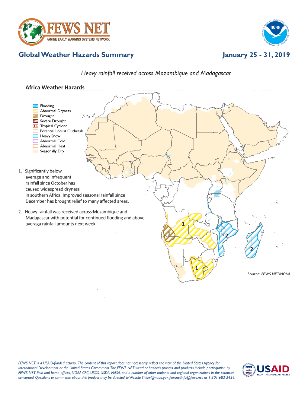 FEWS NET Global Weather Hazards Summary from January 25Th to 31St