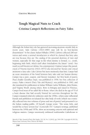 Tough Magical Nuts to Crack Cristina Campo’S Reﬂections on Fairy Tales
