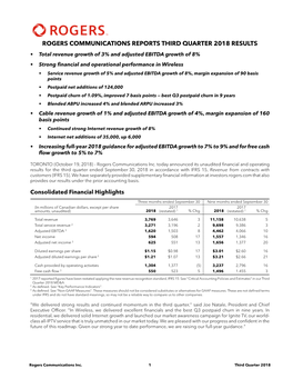 Rogers Communications Reports Third Quarter 2018