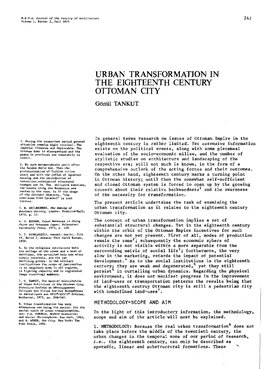 URBAN TRANSFORMATION in the EIGHTEENTH CENTURY OTTOMAN CITY Gönül TANKUT