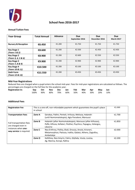 School Fees 2016-2017