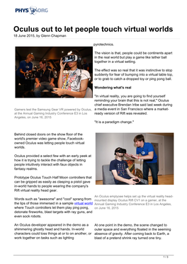 Oculus out to Let People Touch Virtual Worlds 18 June 2015, by Glenn Chapman