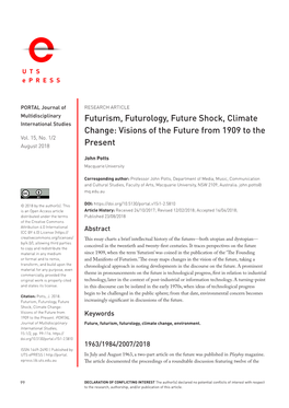 Futurism, Futurology, Future Shock, Climate Change