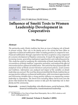 Influence of Smriti Texts to Women Leadership Development in Cooperatives