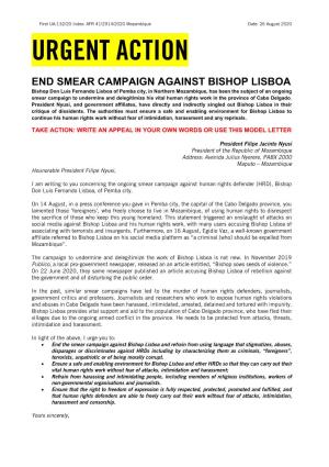 End Smear Campaign Against Bishop Lisboa