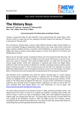 The History Boys Monday 16Th February – Saturday 21St February 2015 Mon – Sat, 7.30Pm; Thurs & Sat, 2.30Pm
