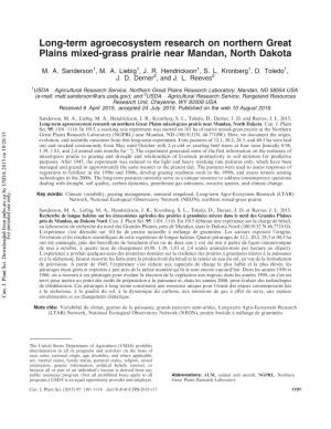 Long-Term Agroecosystem Research on Northern Great Plains Mixed-Grass Prairie Near Mandan, North Dakota