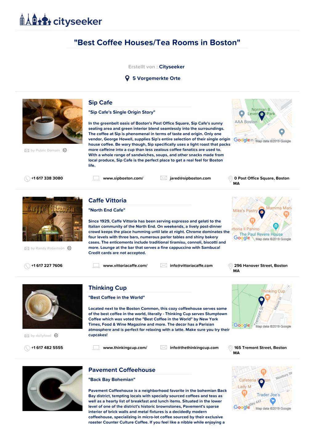Best Coffee Houses/Tea Rooms in Boston"