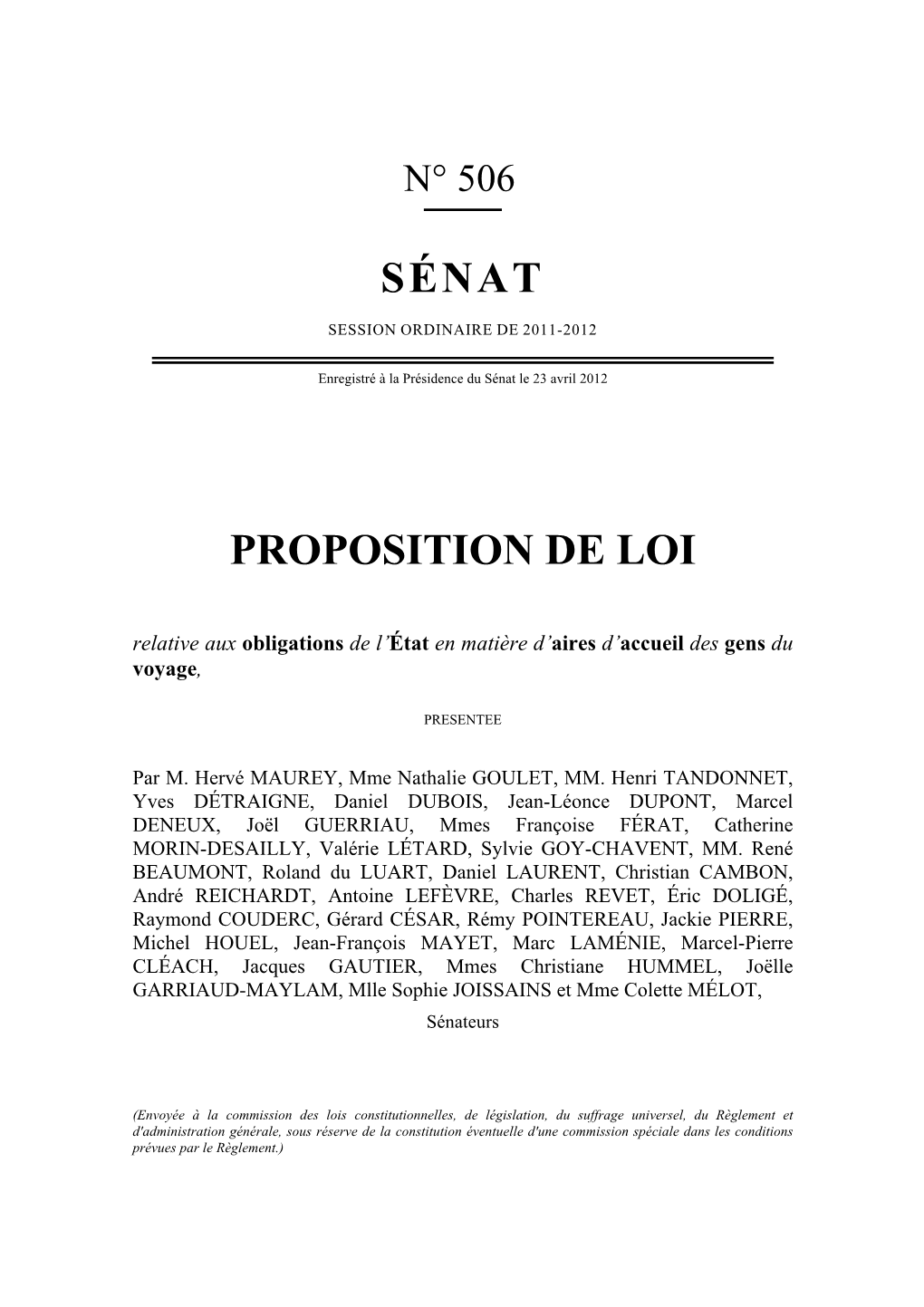 Sénat Proposition De