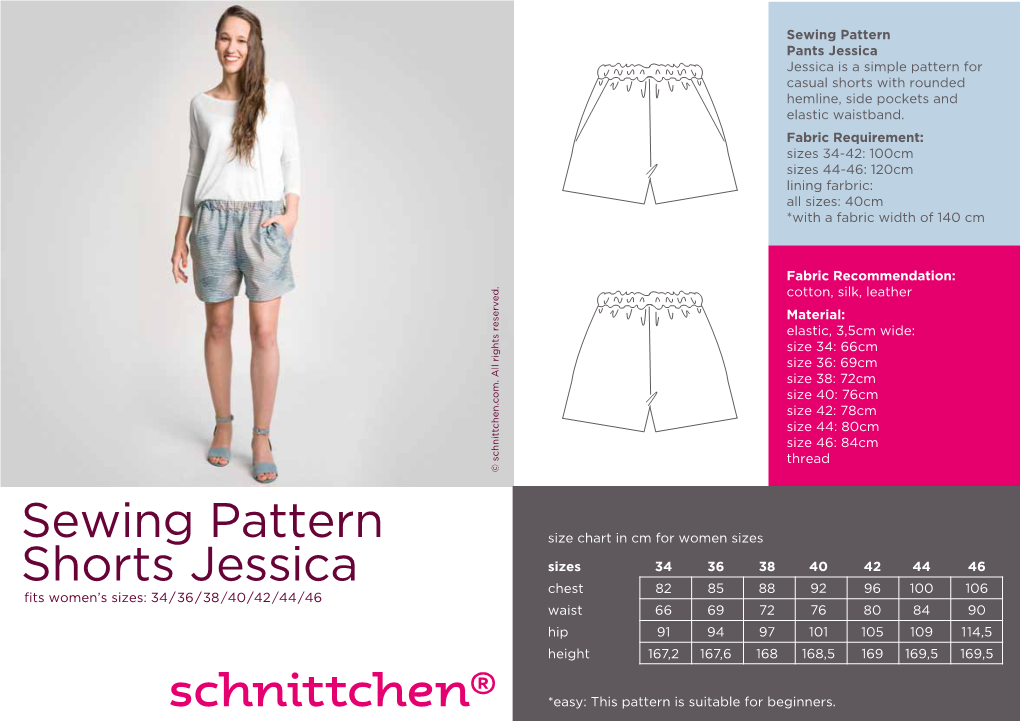 Sewing Pattern Shorts Jessica (Schnittmuster Hose Jessica) Lining Fabric 5: Pocket Lining – Cut 2 Show‘ Em Club Com/ Allchen