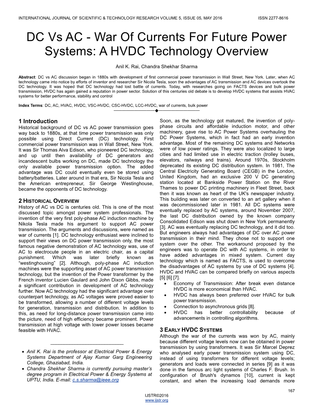 DC Vs AC - War of Currents for Future Power Systems: a HVDC Technology Overview